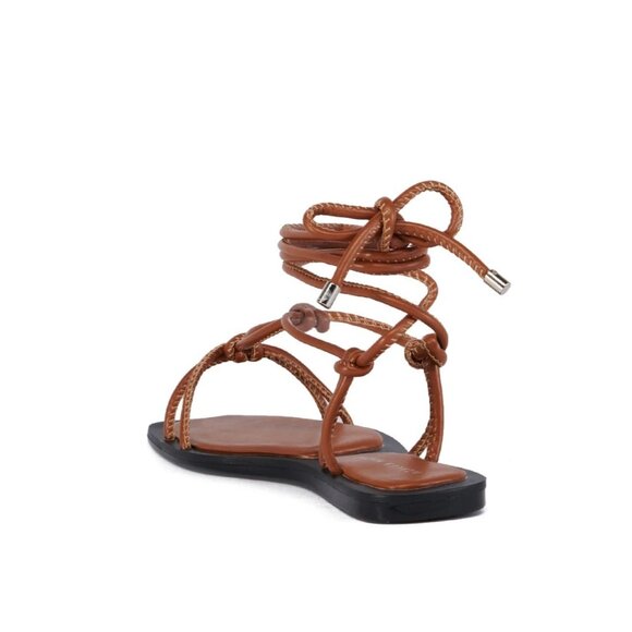 AZALEA WANG Leandro Tan Lace Up Flats Sandals Sz 8 NEW with Box - Picture 4 of 4